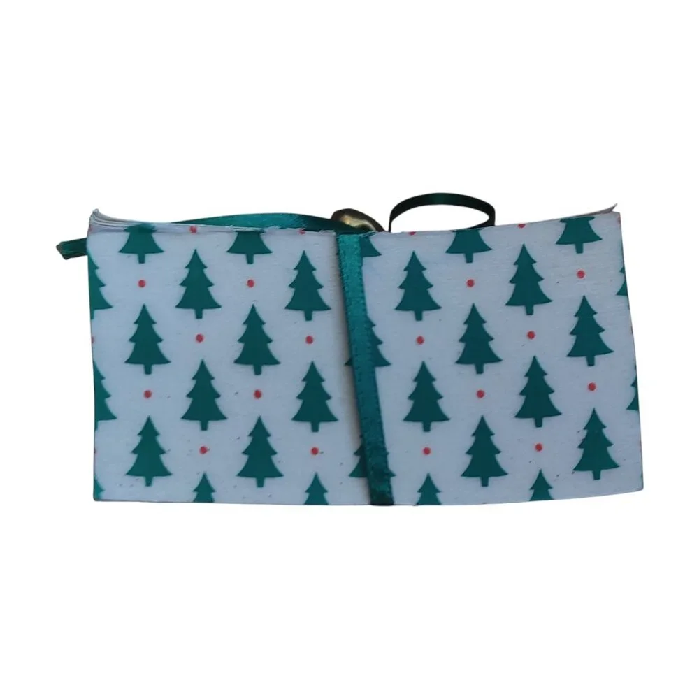 Holiday Christmas Tree Notepad with Bow and Bell on Top (Gift/Present)